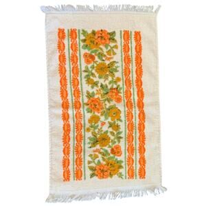 Vtg Cannon 70s Floral Bath Hand Dish Towel Orange Green Yellow Fringe Cotton 3